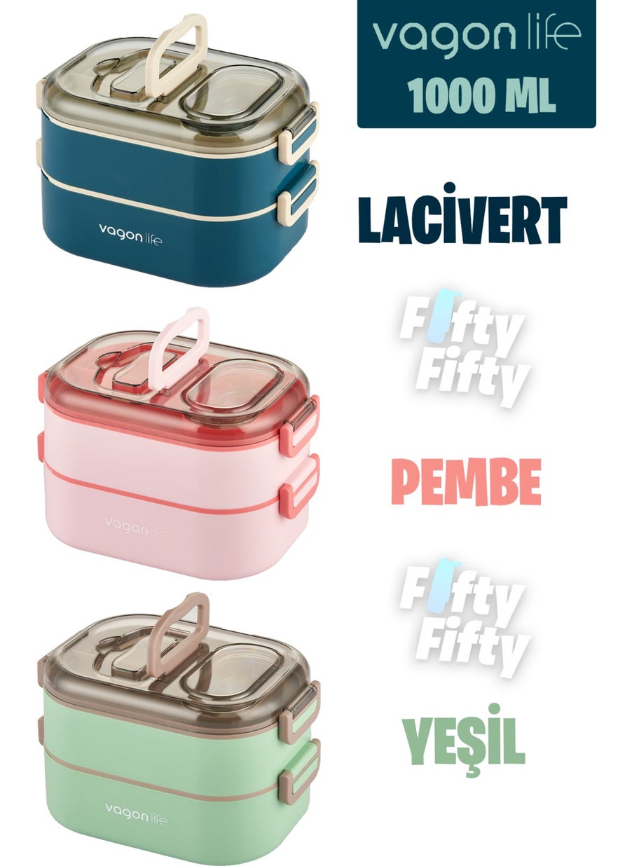 1000 ml Two Layers Three Compartments Stainless Steel Bento Lunch Box New Generation Lunch Box-Sauce Bowl MODEL-FFLBOX7081