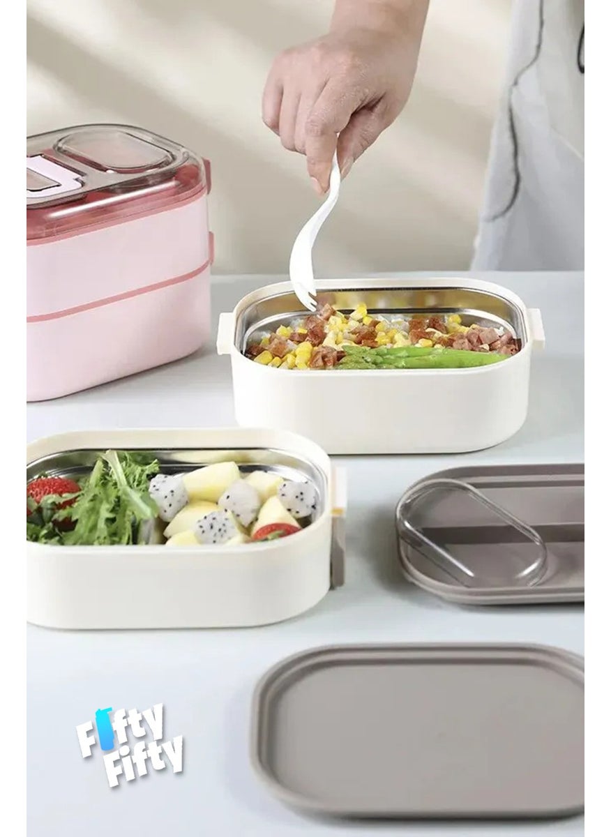 1000 ml Two Layers Three Compartments Stainless Steel Bento Lunch Box New Generation Lunch Box-Sauce Bowl MODEL-FFLBOX7081