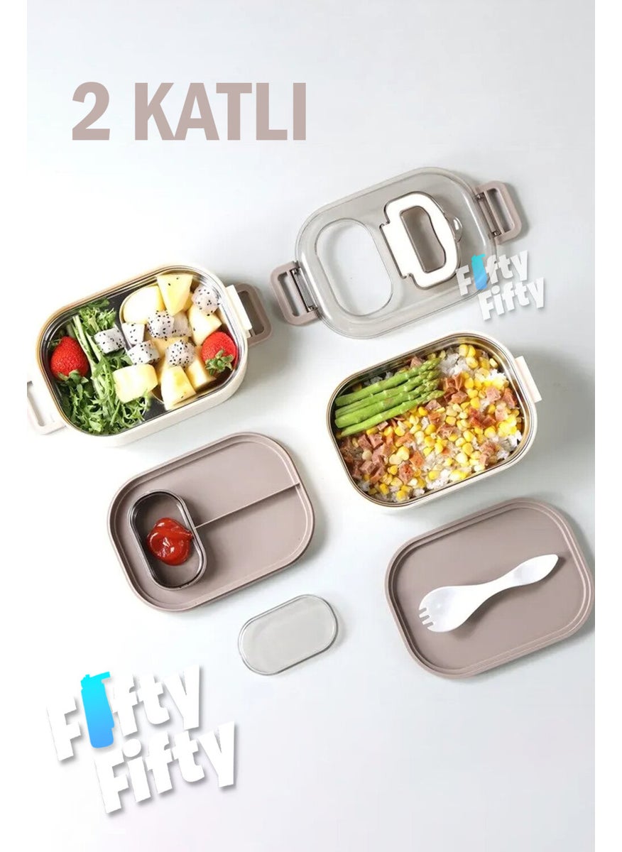 1000 ml Two Layers Three Compartments Stainless Steel Bento Lunch Box New Generation Lunch Box-Sauce Bowl MODEL-FFLBOX7081