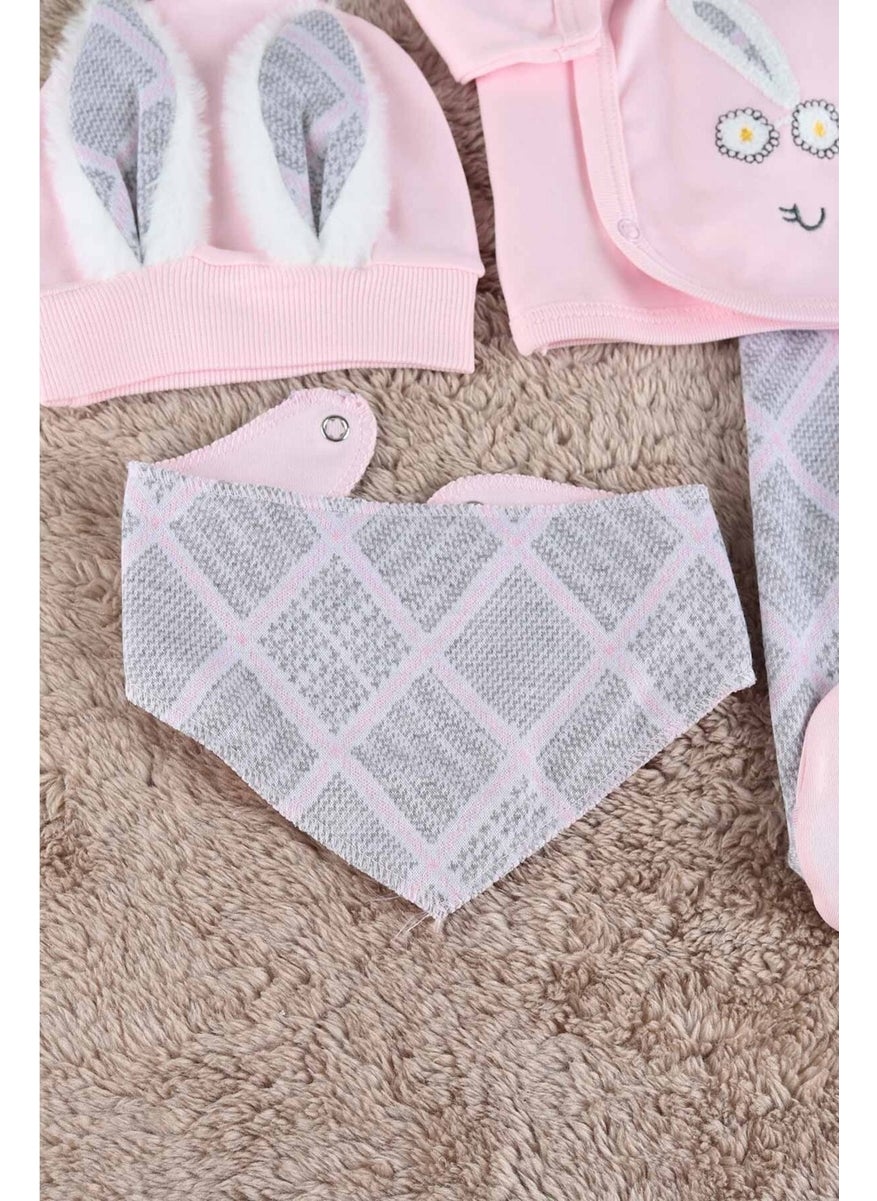 Hooded Baby Girl with Rabbit Ears 100% Organic Cotton 5 Piece Hospital Discharge Set / Baby Set New