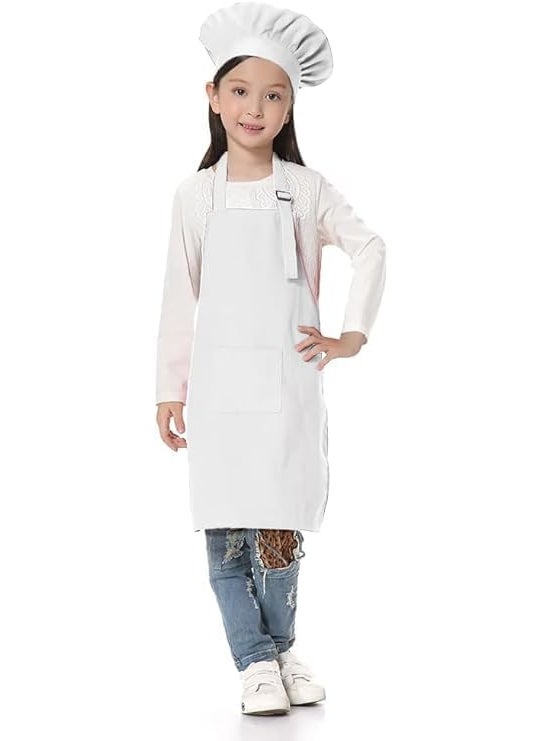 MODERNAZ Baby chef apron with hat adjustable cotton child cooking kitchen apron white color