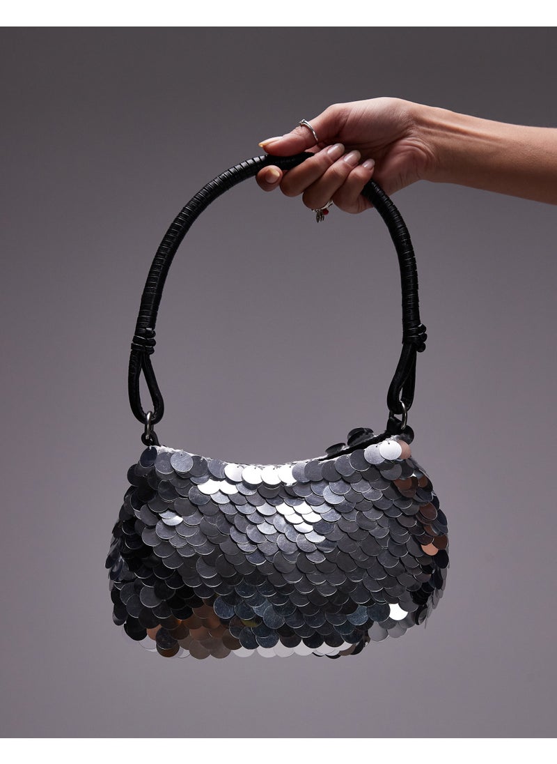 Topshop Sonia sequin shoulder bag in black - BLACK