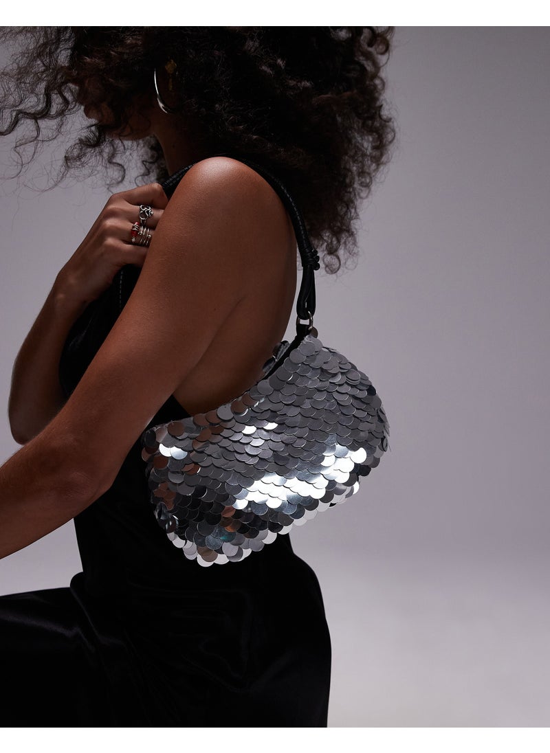 Topshop Sonia sequin shoulder bag in black - BLACK