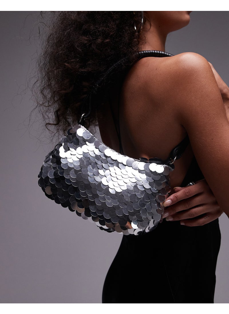 Topshop Sonia sequin shoulder bag in black - BLACK