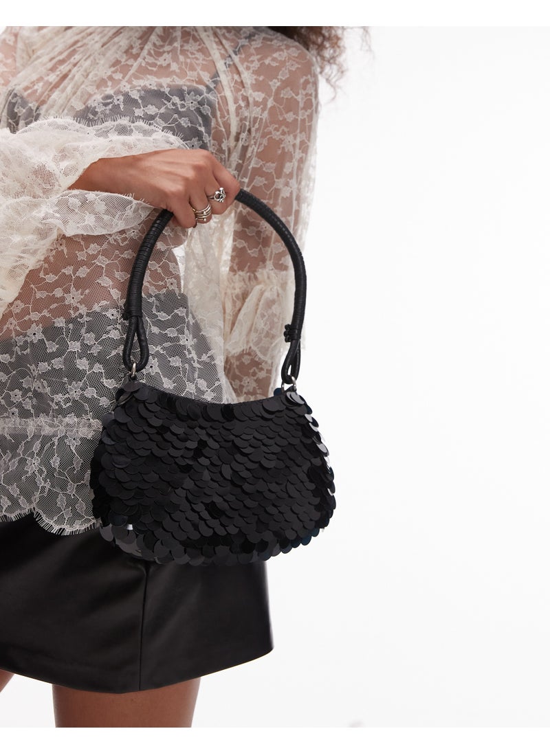 Topshop Sonia sequin shoulder bag in black - BLACK
