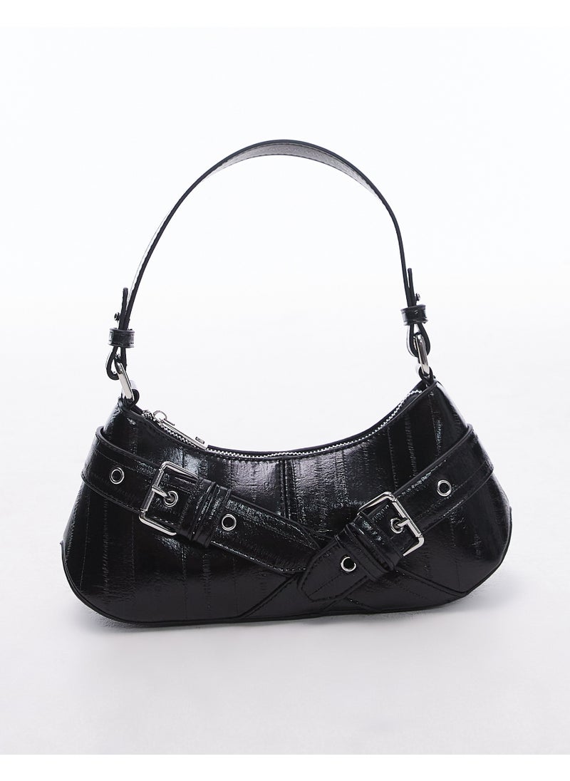 Topshop Saira buckle shoulder bag in black - BLACK