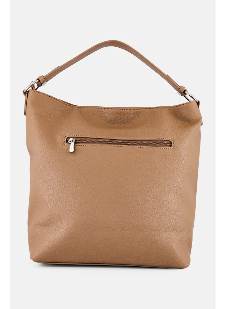 Women Brand Logo Shoulder Bag, Taupe