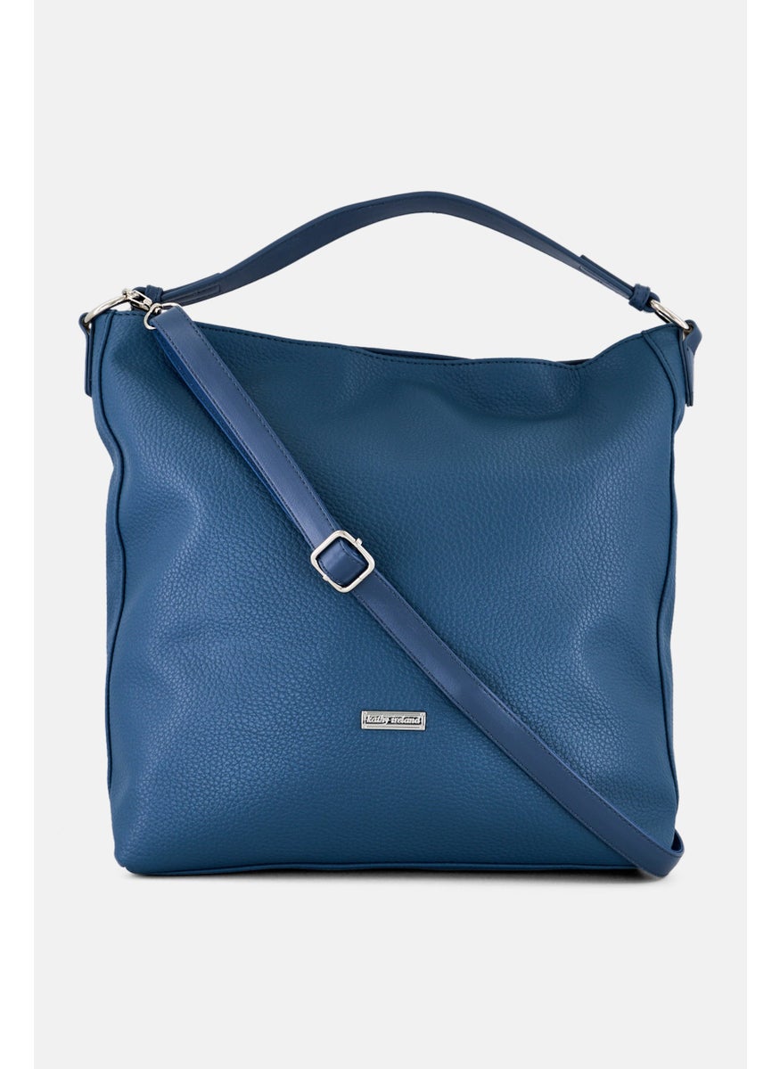Women Brand Logo Shoulder Bag, Blue