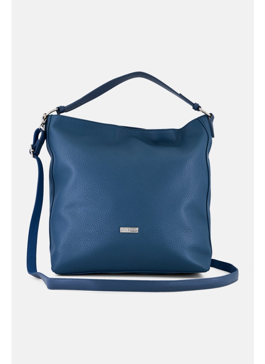 Women Brand Logo Shoulder Bag, Blue