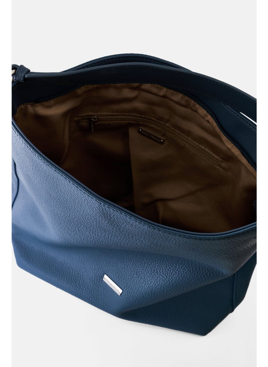 Women Brand Logo Shoulder Bag, Blue