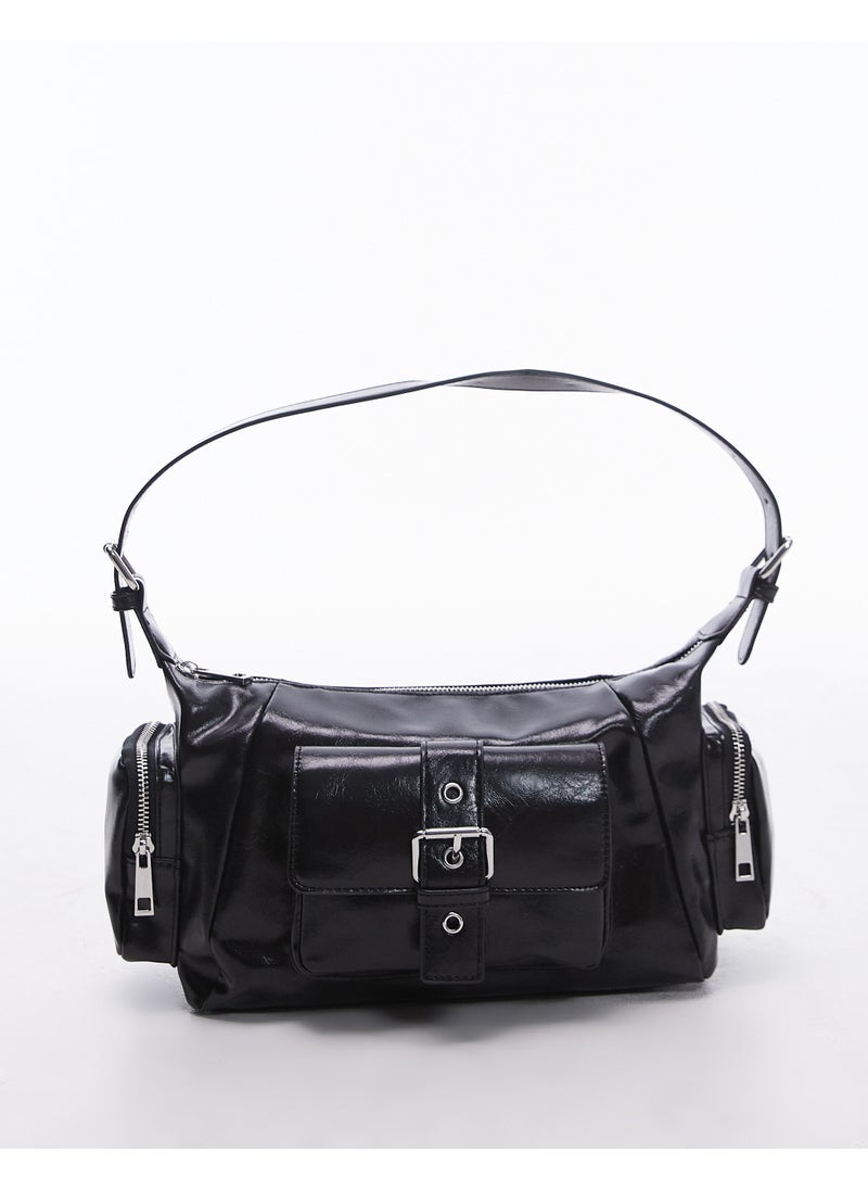 Topshop Saskia pocket shoulder bag in black - BLAC
