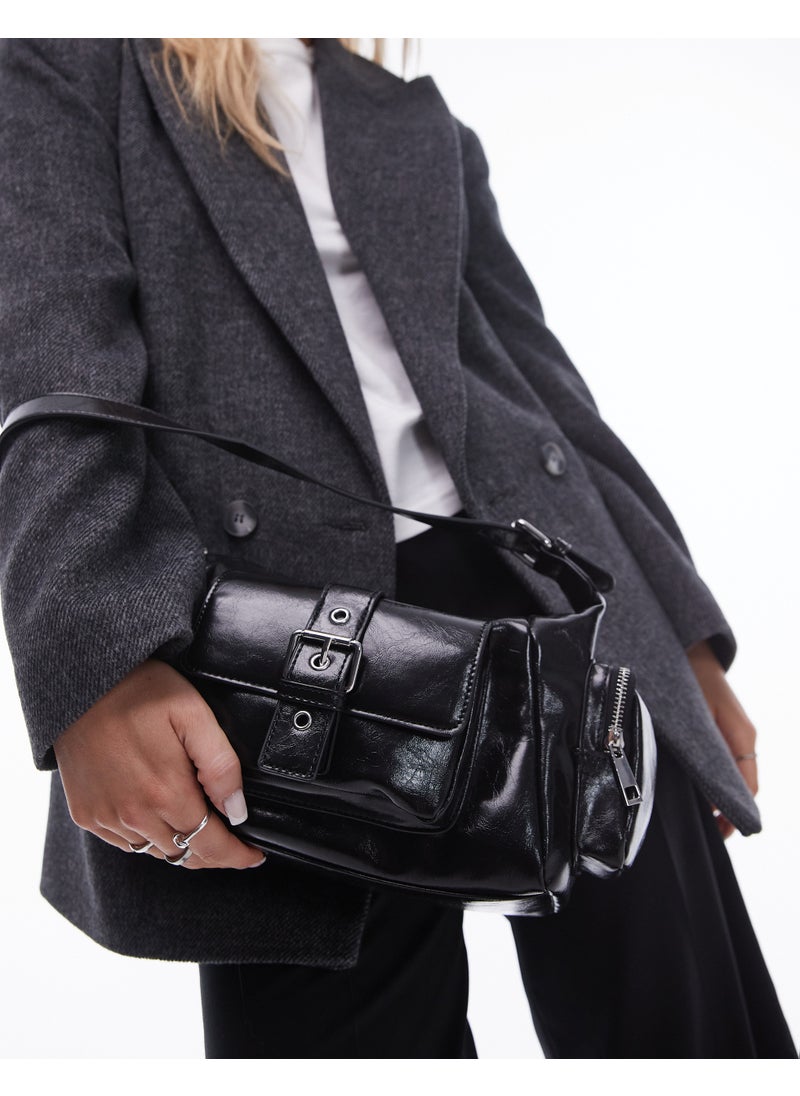 Topshop Saskia pocket shoulder bag in black - BLAC