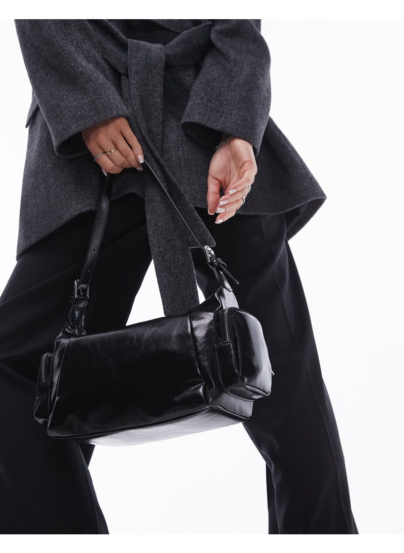 Topshop Saskia pocket shoulder bag in black - BLAC