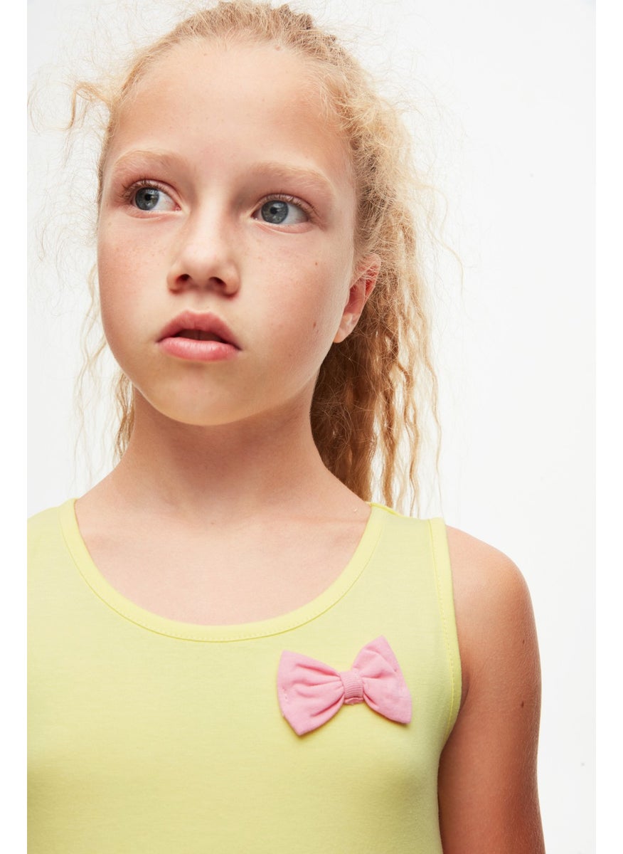 Light Yellow + White Colored Layered Girls' Strap Dress