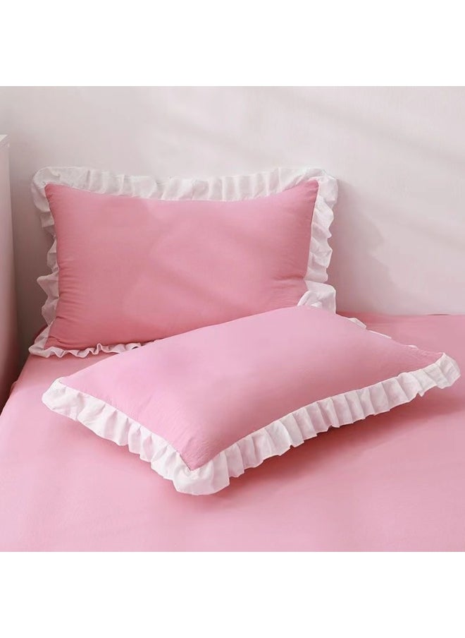 # Pillowcase Ins Pillowcase Pair For Students One For Children Princess Style Solid Color Ruffled Pillowcase Household-Color:White [one Pillowcase]-Specifications:30cmX50cm
