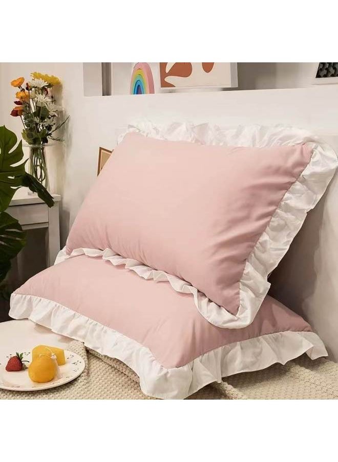 # Pillowcase Ins Pillowcase Pair For Students One For Children Princess Style Solid Color Ruffled Pillowcase Household-Color:White [one Pillowcase]-Specifications:30cmX50cm