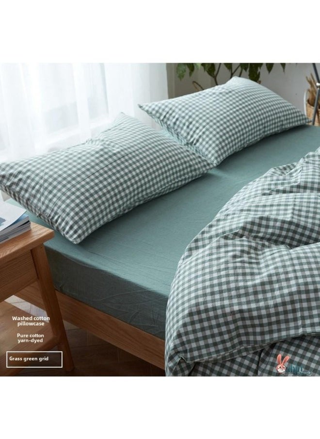 Extra Large Pillowcase Large 60x 90 Extra Large Widened Cushion Cover Pair For Adults Simple Pure Cotton-Color:Grass Green Grid (pair Of Pillowcases)-Specifications:30cmX50cm