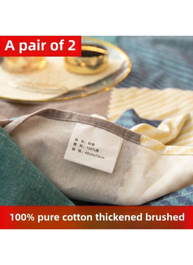 Simple Cotton Pillowcase A Pair Of Cotton Padded Sanding Pillowcase 100 Cotton High-end Single 48cm X 74cm-Color:Happy Time [pair Of Pillowcases]-Specifications:48cmX74cm