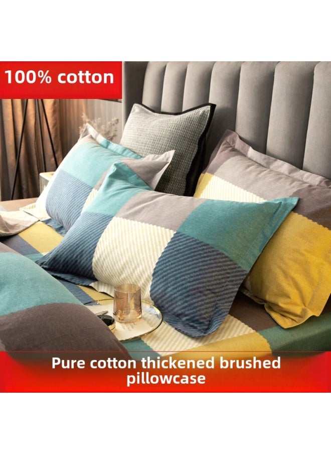 Simple Cotton Pillowcase A Pair Of Cotton Padded Sanding Pillowcase 100 Cotton High-end Single 48cm X 74cm-Color:Happy Time [pair Of Pillowcases]-Specifications:48cmX74cm