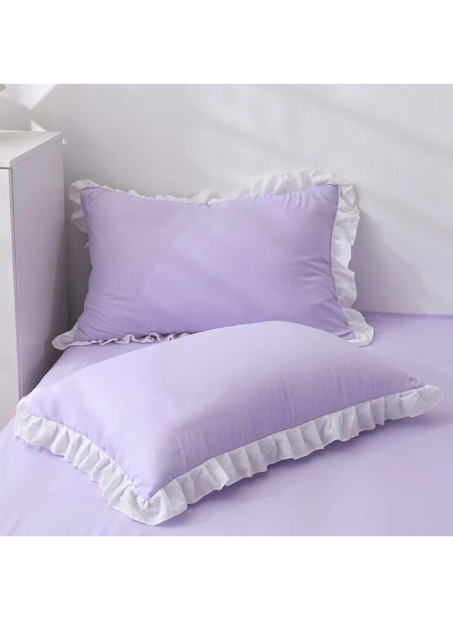 # Pillowcase Ins Pillowcase Pair For Students One For Children Princess Style Solid Color Ruffled Pillowcase Household-Color:Light Purple [two Pillowcases]-Specifications:30cmX50cm