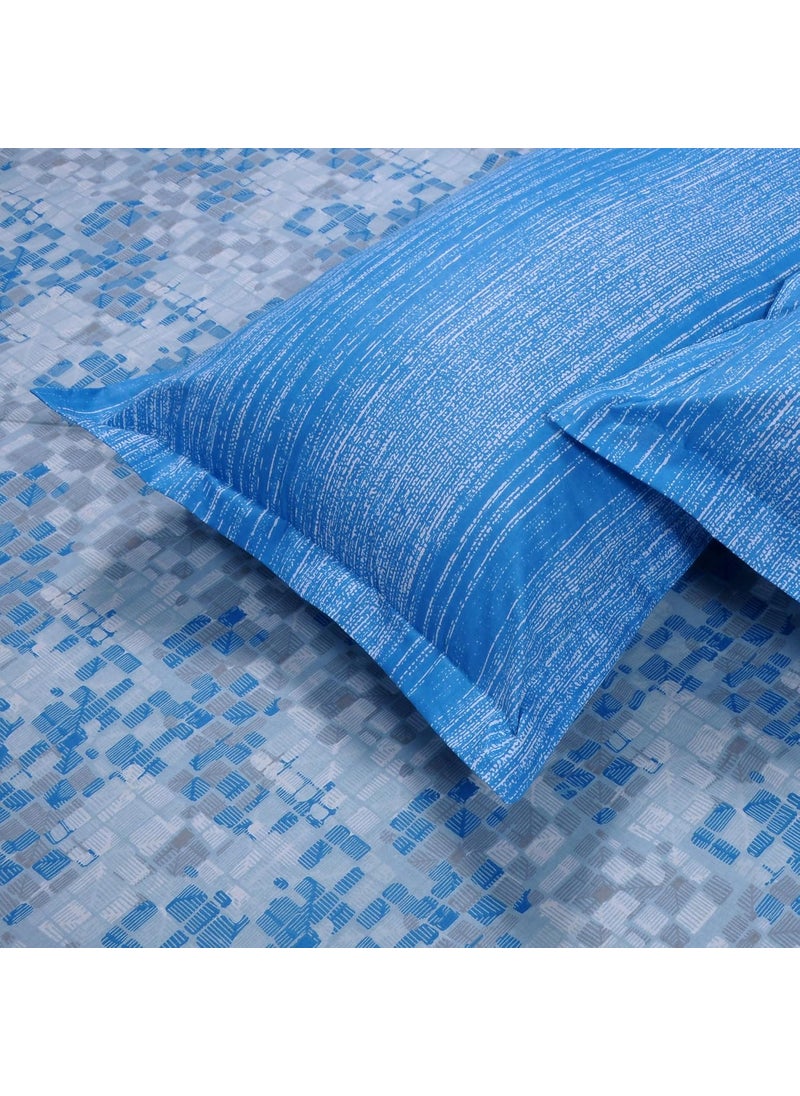 Huesland by Ahmedabad Cotton 144 TC Bedsheets Cotton Double Bed with 2 Pillow Covers Grid Blue Grey White