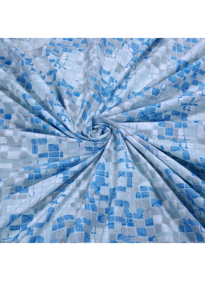 Huesland by Ahmedabad Cotton 144 TC Bedsheets Cotton Double Bed with 2 Pillow Covers Grid Blue Grey White