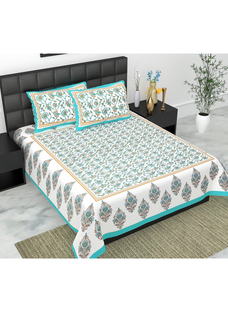JAIPUR PRINTS 100 Cotton Rajasthani Traditional Jaipuri King Size Bedsheet with 2 Pillow Covers 90x100_FabricCotton40