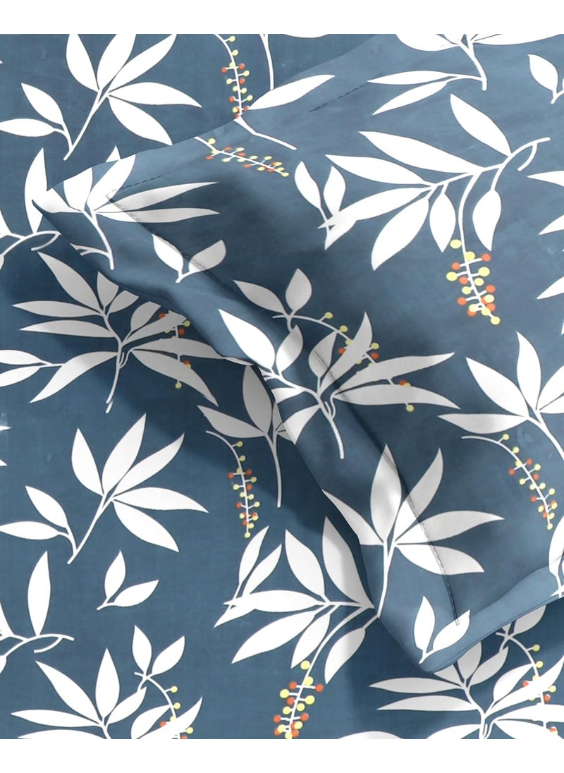 RAREBIRD Microfiber Cotton 250 TC Elastic Fitted Bedsheets with 2 Pillow Covers Double Bed with All Around Elastic Size 72 X 78 X 8 Inches Pack of 1 Grey and White Leaves