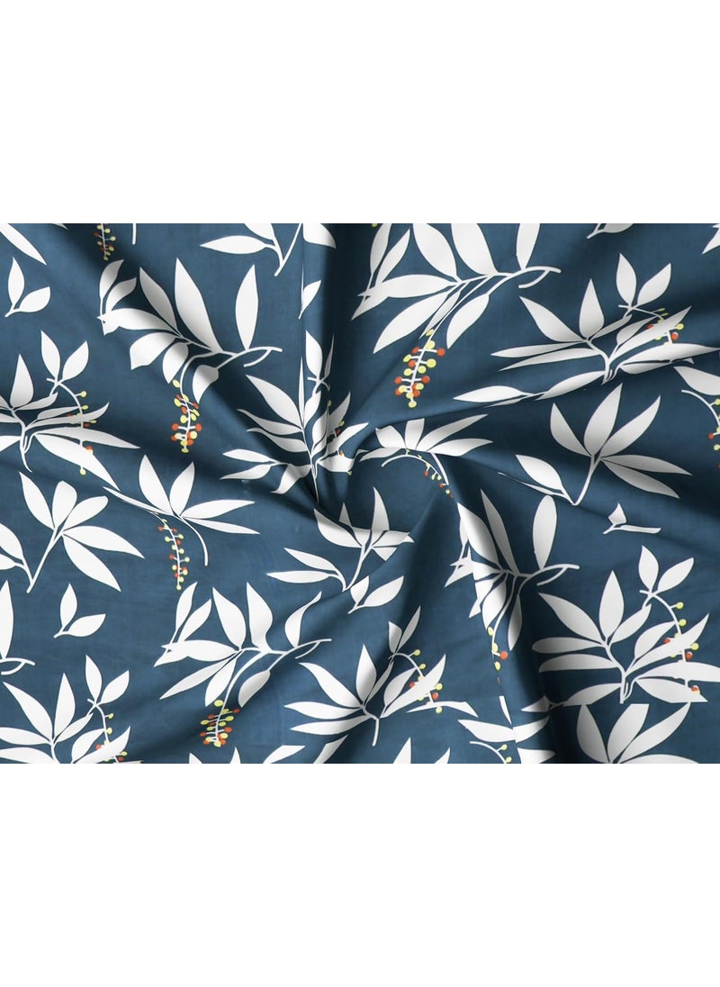 RAREBIRD Microfiber Cotton 250 TC Elastic Fitted Bedsheets with 2 Pillow Covers Double Bed with All Around Elastic Size 72 X 78 X 8 Inches Pack of 1 Grey and White Leaves