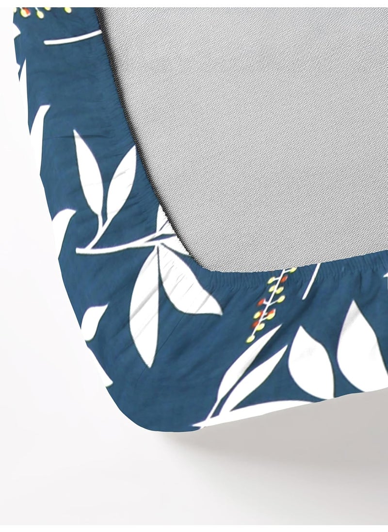 RAREBIRD Microfiber Cotton 250 TC Elastic Fitted Bedsheets with 2 Pillow Covers Double Bed with All Around Elastic Size 72 X 78 X 8 Inches Pack of 1 Grey and White Leaves