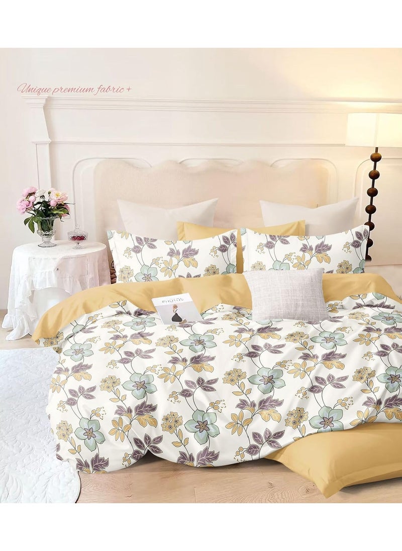 DECOR2ADMIRE 300 Thread Count Cotton Queen Size Floral Printed Double Bedsheet with Two Pillow Covers for Home White Floral