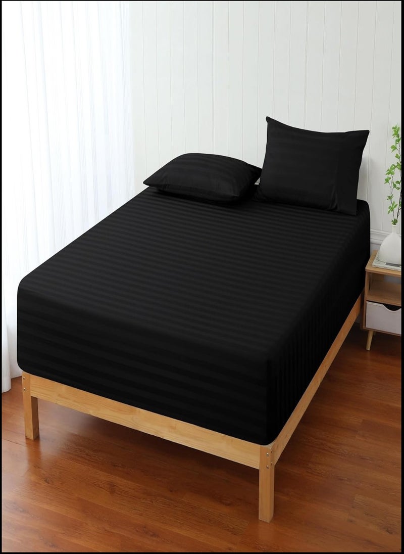 Black Striped Single Bed Sheet Sets Cotton 2 Piece Set Deep Pocket 120x200+15cm