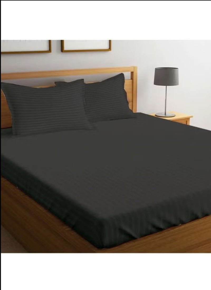 Black Striped King Bed Sheet Sets Cotton 3 Piece Set Deep Pocket 200x200+35cm