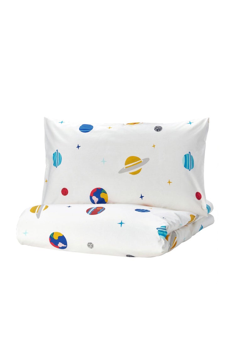 Duvet cover and pillowcase, space/multicolour, 150x200/50x80 cm
