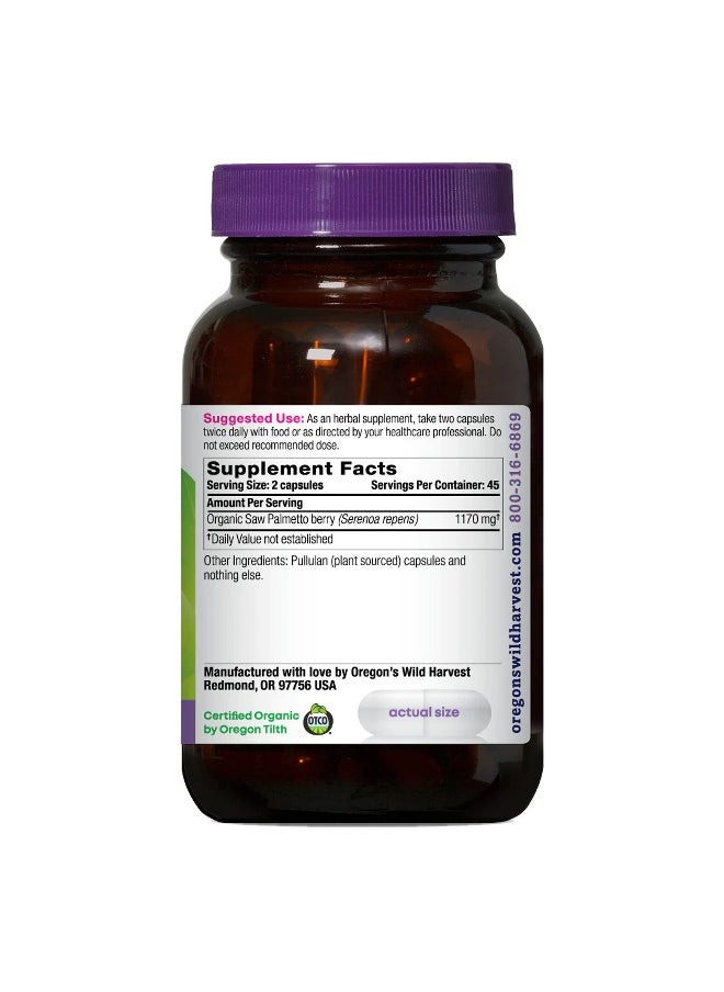 Saw Palmetto Organic Capsules, 90 Count vegetarian capsules, 1170mg