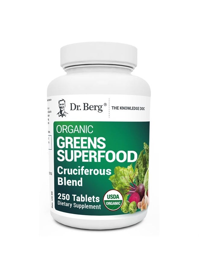 Dr. Berg's Greens Superfood Cruciferous Vegetable Tablets - Vegetable Supplements for Adults w/ 11 Phytonutrient Super Greens Tablets - Energy, Immune System & Liver Veggie Tablets - 250 Tablets