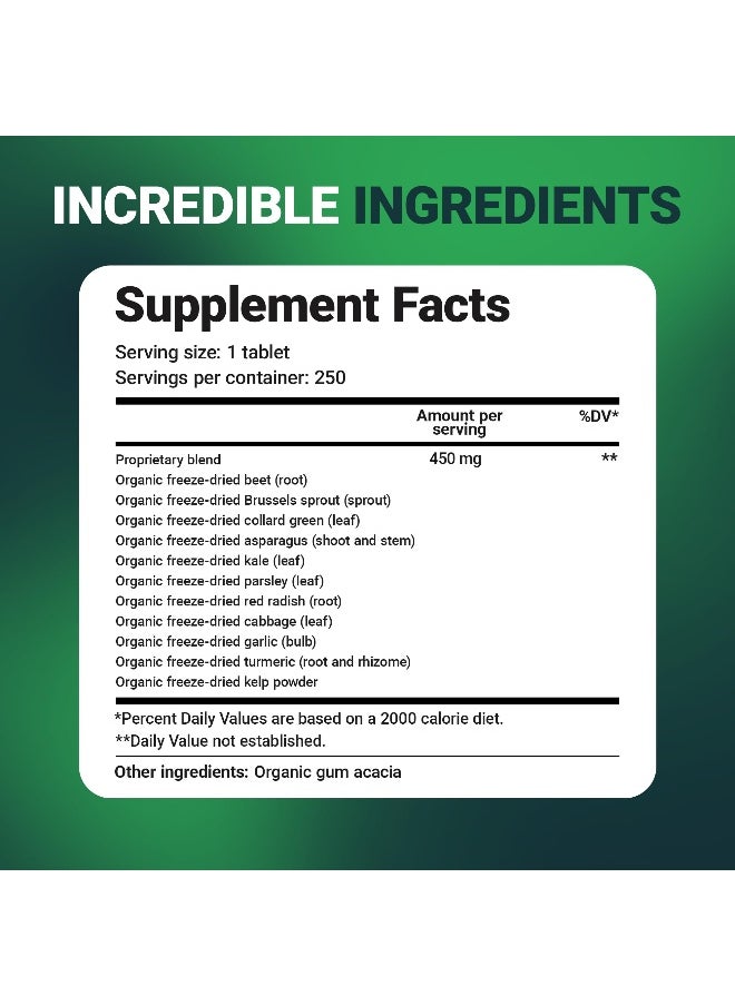 Dr. Berg's Greens Superfood Cruciferous Vegetable Tablets - Vegetable Supplements for Adults w/ 11 Phytonutrient Super Greens Tablets - Energy, Immune System & Liver Veggie Tablets - 250 Tablets