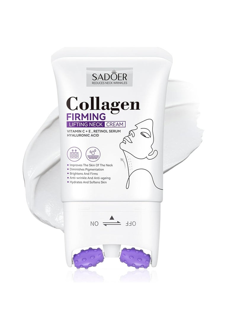 SADOER Gua Sha Neck Cream, Retinol Firming Cream for Neck & Jawline Lifting with Double Massage Rollers, Décolleté Moisturizer for Fine Lines, Elasticity and Hydration, 3.8 oz