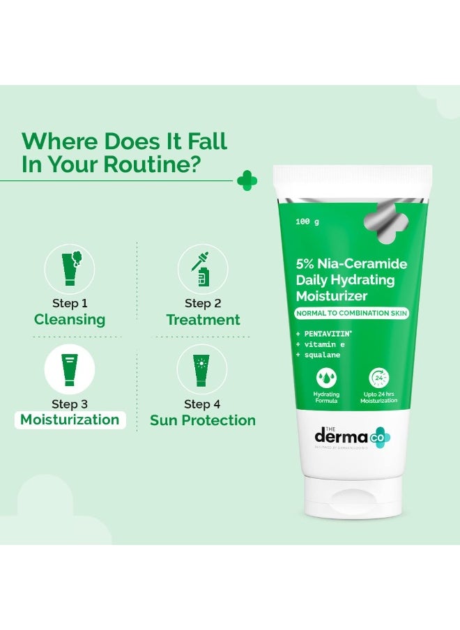 5% Nia-Ceramide Daily Hydrating Moisturizer| For Normal to Combination Skin | 24 hrs. Moisturization | 5% Niacinamide, 2% Ceramide | PENTAVITIN, Vitamin E & Squalane | Non sticky -100g