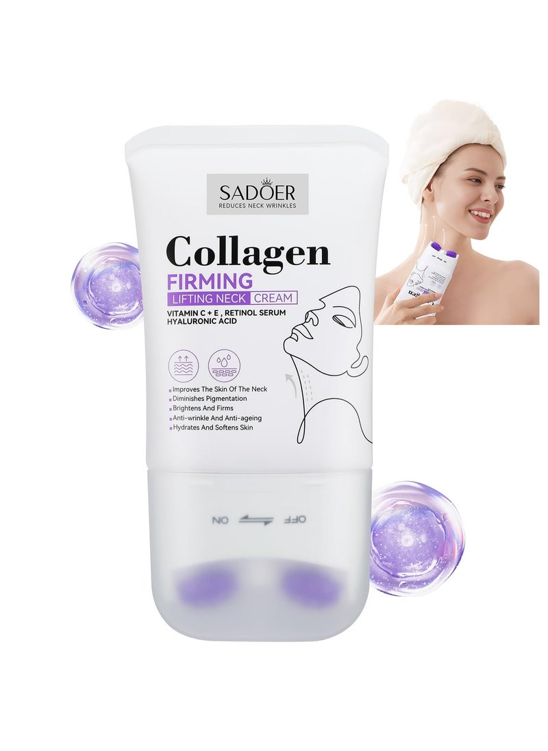 Sadoer Neck Collagen Cream with Roller,Lift Neck Firming Creams,Anti-Aging Neck Creams for Tightening and Firming Sagging Skin, Moisturizing Body Cream Reduces the Look of Fine Lines and Wrinkles (1)