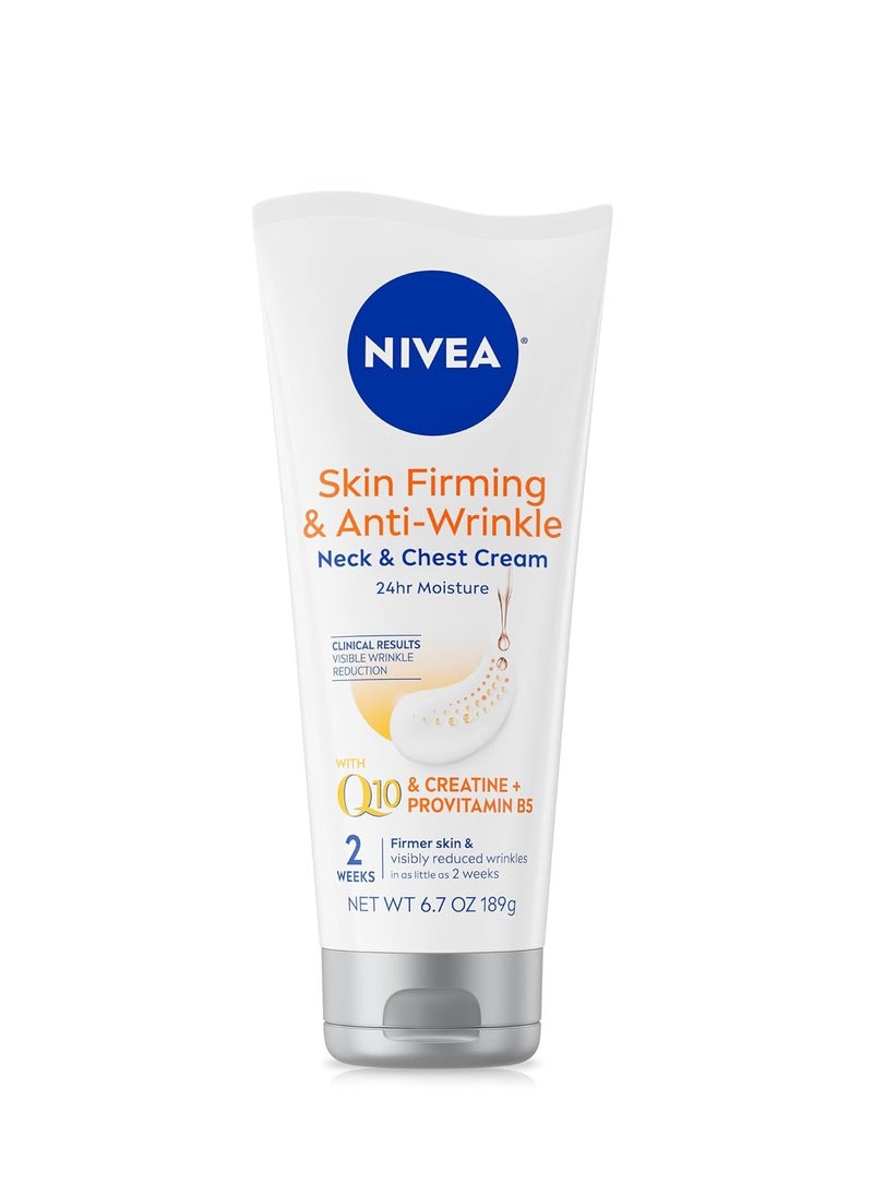 NIVEA Skin Firming and Anti Wrinkle Neck and Chest Cream with Q10, Creatine and Provitamin B5, Skin Firming Body Cream Reduces the Look of Fine Lines and Wrinkles, 6.7 Oz Tube