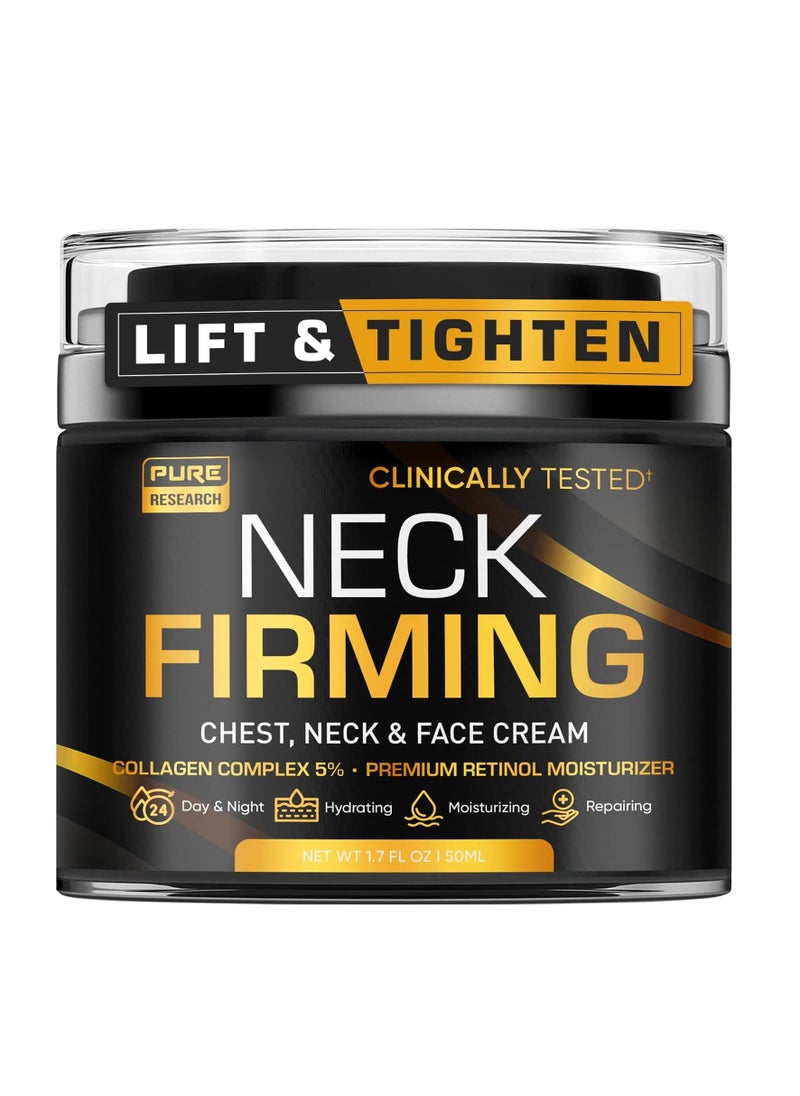 PURE RESEARCH Neck Firming Cream - Anti Wrinkle Cream Day & Night Face Neck and Décolleté Cream - Moisturizing, Lifting & Hydrating