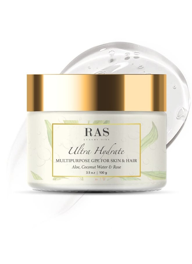 Luxury Oils Ultra Hydrate Multipurpose Gel for Skin & Hair | Made with Hyaluronic Acid, Hibiscus, Aloe Vera and Rose | Provides Hydration & Calms Skin | Vegan & Cruelty Free, 100 gm