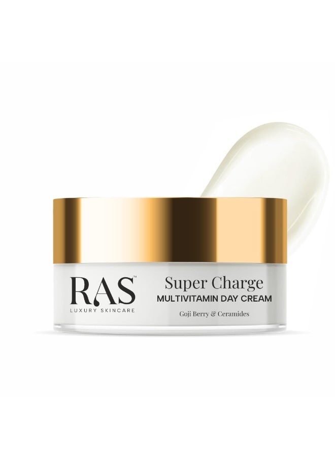 Luxury Oils Super Charge Day Cream with Multivitamin SPF 30 PA++++ Goji Berry & Ceramides | Moisturizer for Glowing Skin with 72HR Hydration | Protection from UVA & UVB | Luxury Skincare | 8gm