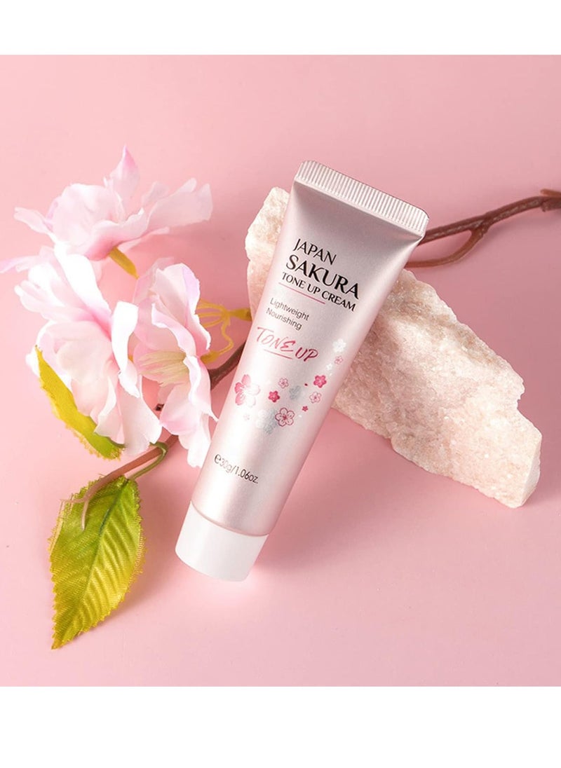 Facial Moisturizer Tone-up Cream, Sakura Essence Glow Cream Face Moisturizer Cream 1.06 Fl OZ Hydrating & Smooth Dry Skin Lightweight Nourishing Facial Skin Instant Tone-Up Lazy Face Cream