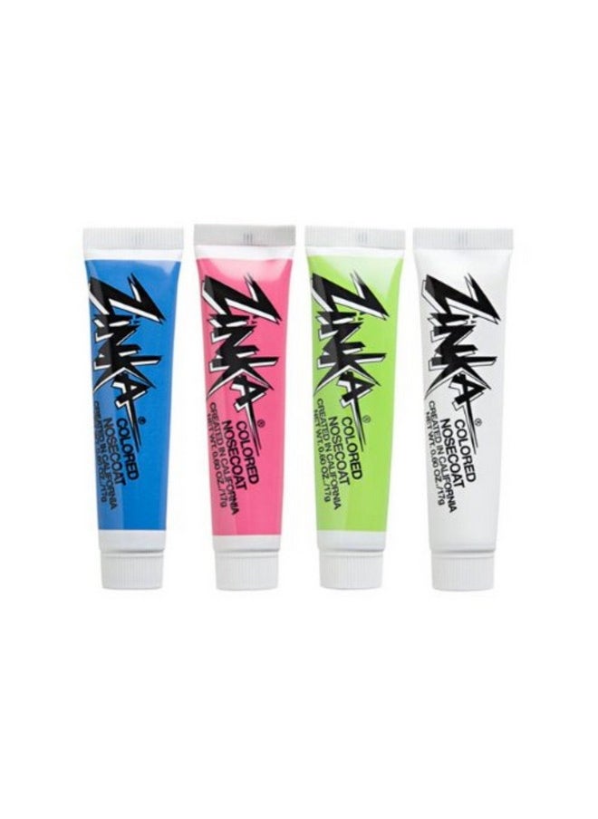 Colored Sunblock Zinc Waterproof Nosecoat 4 Pack Bundle .6Oz Tube Blue/Pink/Green/White