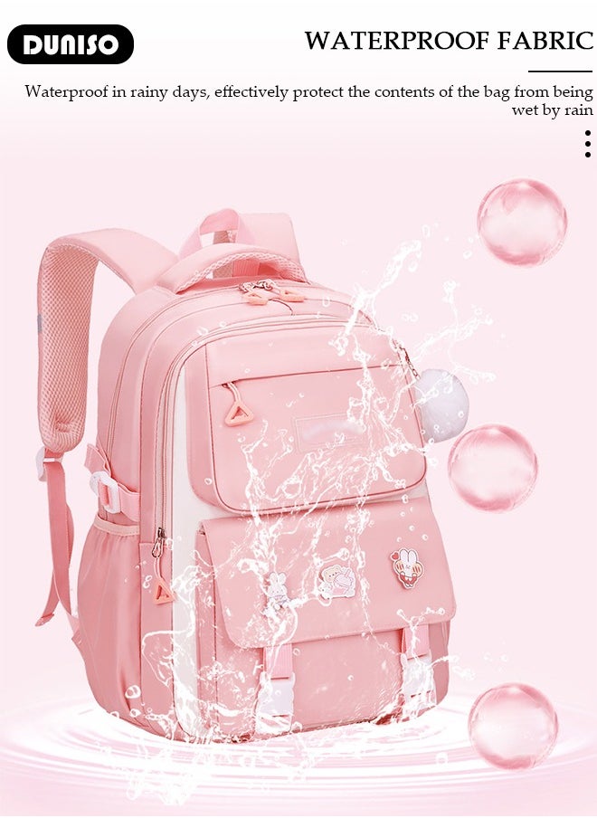 Oxford Cloth Primary School Small Kids Backpack,Waterproof Large Capacity Lightweight Simple Casual Cute School Bag With Cartoon Decoration,Breathable School Book Bag with Adujustable Strap and Bottle Side Pockets for Aged 6-10,Suitable for Kindergarten Outing And School