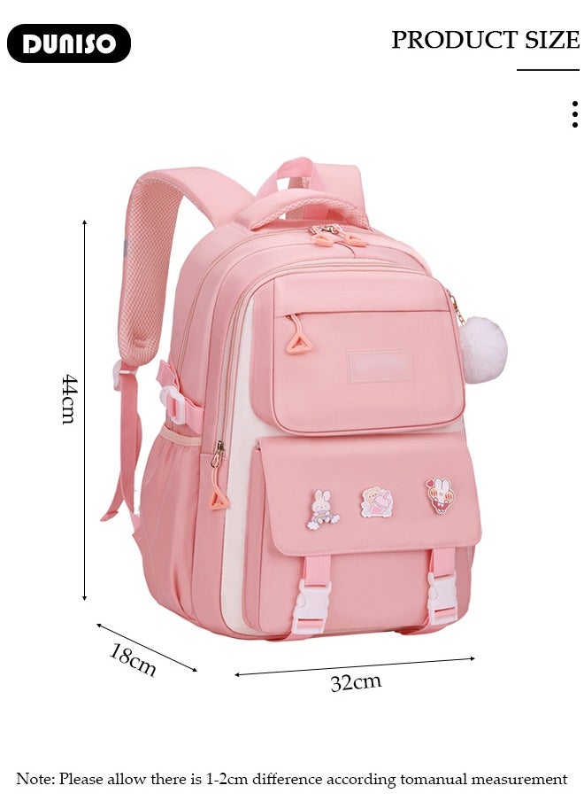 Oxford Cloth Primary School Small Kids Backpack,Waterproof Large Capacity Lightweight Simple Casual Cute School Bag With Cartoon Decoration,Breathable School Book Bag with Adujustable Strap and Bottle Side Pockets for Aged 6-10,Suitable for Kindergarten Outing And School