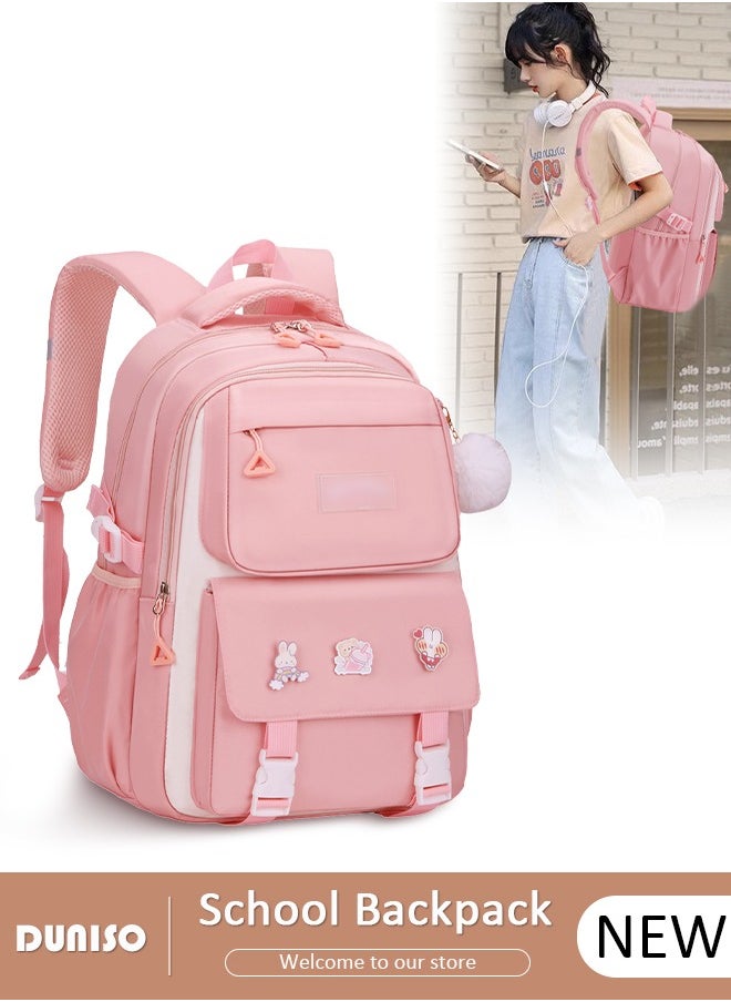 Oxford Cloth Primary School Small Kids Backpack,Waterproof Large Capacity Lightweight Simple Casual Cute School Bag With Cartoon Decoration,Breathable School Book Bag with Adujustable Strap and Bottle Side Pockets for Aged 6-10,Suitable for Kindergarten Outing And School
