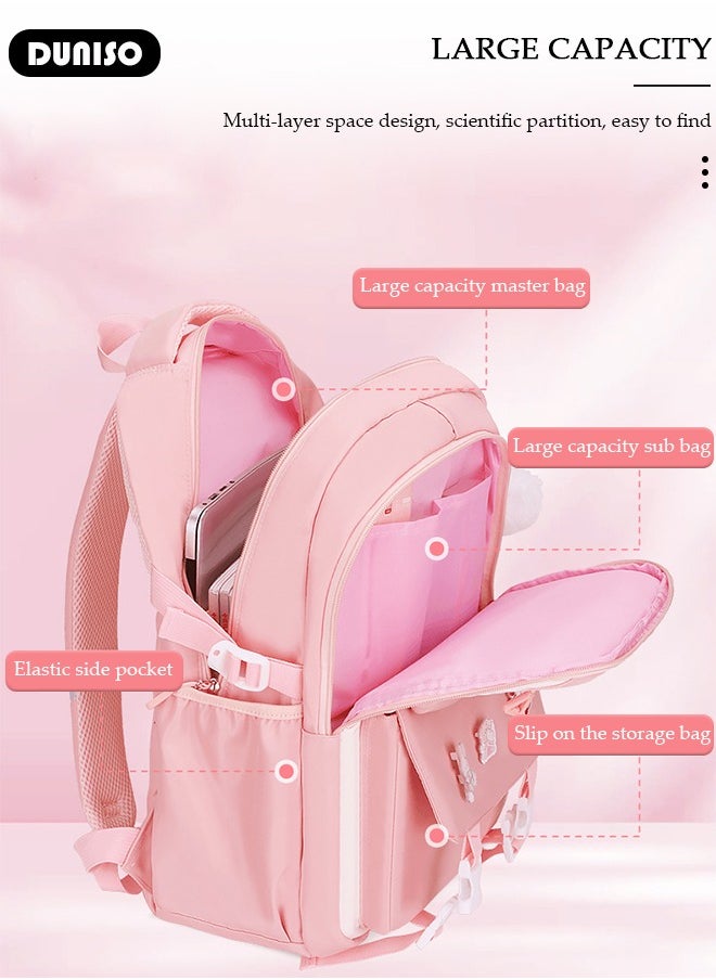 Oxford Cloth Primary School Small Kids Backpack,Waterproof Large Capacity Lightweight Simple Casual Cute School Bag With Cartoon Decoration,Breathable School Book Bag with Adujustable Strap and Bottle Side Pockets for Aged 6-10,Suitable for Kindergarten Outing And School